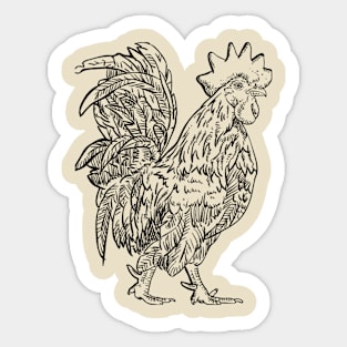 Line drawing rooster Sticker